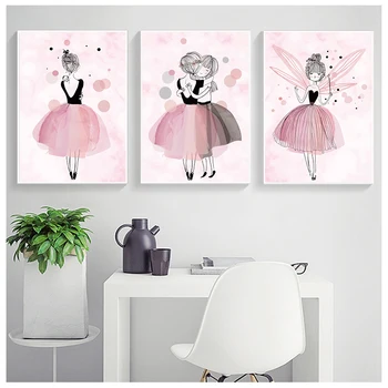 Põhjamaade Stiilis Akvarell Roosa Printsess Plakatid, Prindid Ballett Tüdruk Seina Art Lõuend Maali Seina Pildid Tüdrukud Kids Room Decor