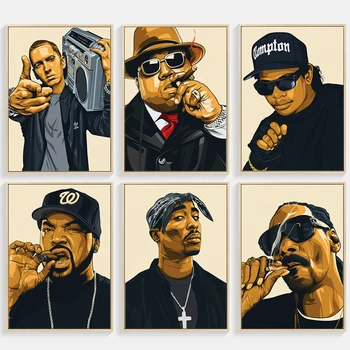 West Coast Räpparite Pildid Lõuendile Maali Notorious BIG Tähtis 2PAC Tupac Plakat Kuulsa Hip-Hop Laulja Seina Kunst Seinamaaling Home Decor