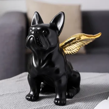 Prantsuse Buldog Kuju Loomade Golden Wing Must Koer Kunst Skulptuur Keraamika Tehnoloogia Põhjamaade Kaasaegse Kodu Kontori Kaunistamiseks