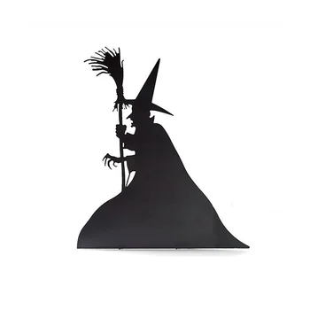 Halloween Witch Siluett, Sepistatud Rauast Nõiad Must Cauldron Must Kass Õue Märke Hirmutav Pere Ees Hoovis D