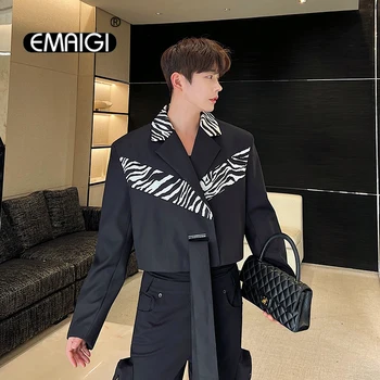 Meeste Zebra Lindi Triibud Liimida Lahti Vabaaja Lühikesed Jakid Korea Streetwear Net Kuulsus Fashion Show Mantel Mees Ülerõivad