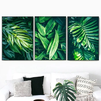 Rohelised Taimed Palm Monstera Suur Leaf Seina Art Print Lõuend Maali Nordic Plakatid Ja Pildid Seina Pildid Elutuba Decor