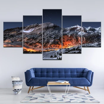 Lõuend Maali Jää mäed maastike lumi öösel tulekahju 5 Tükki Seina Art Maali Modulaarne Taustapildid Plakati Print Home Decor