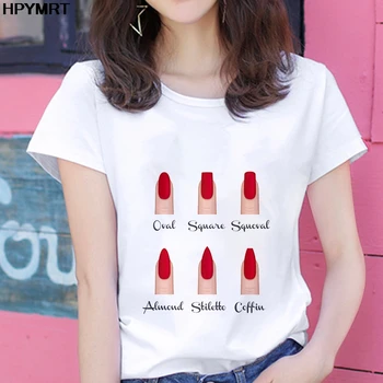 Uus t-särk naiste mood isiksuse Nail art print lõbus vabaaja suvel lühikese varruka Harajuku lühike naiste T-särk, naiste topid