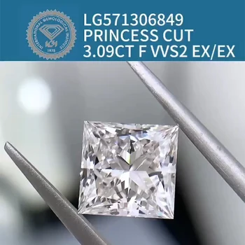 AEAW IGI Sertifitseeritud CVD Lahti Teemant 3Ct Printsess Lõigatud Suurepärane F/VVS2