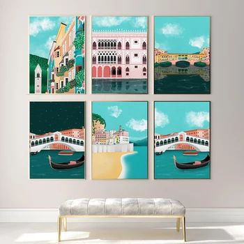 Veneetsia Canal Grande Plakat Seina Art Print Alpine Amalfi Rannikule Reisi Decor Pildid Itaalia Kingitused Euroopa Linna Lõuendile Maali
