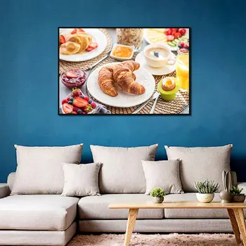 Kaasaegne Toitev Hommikusöök Croissant Lõuendile Maali Seina Art Toidu graafika ja Plakatid elutuba Magamistuba Köök Kaunistamine