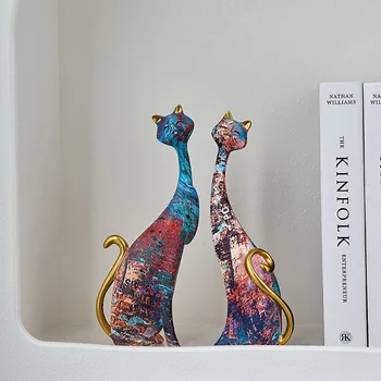Põhjamaade Euroopa 2tk õlimaal Kass Kujud Loomade Loominguline Decor Tarvikud Skulptuurid Kodu Disain Figuriin Dekoratiivsed