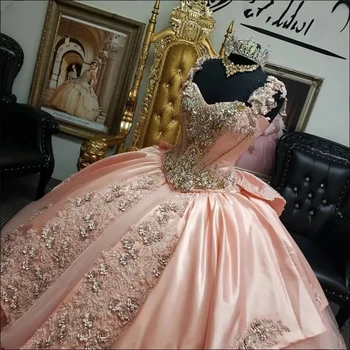 Roosa Printsess Quinceanera Kleidid Pall Kleit Kullake Appliques Beaded Sweet 16 Kleidid 15 Aastat Mehhiko