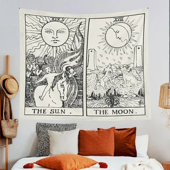 Tarot-Kaardi Vaip, Psühhedeelne päike ja kuu Seina Riputamise Astroloogia, Ennustamine Bedspread Beach Matt Kate Sun Moon Wall Decor