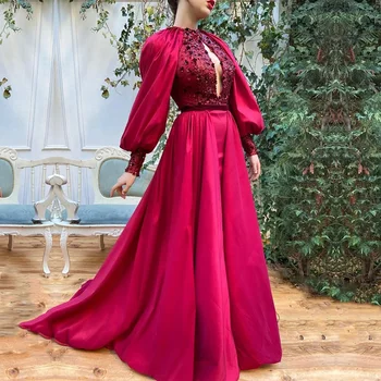 Eightale Dubai Araabia Õhtul Kleit O-Kaeluse Beaded Pundunud Varrukad Punane Seksikas Tanssiaiset Kleit Custom Made Satiin Ametlik Peokleidid 2020