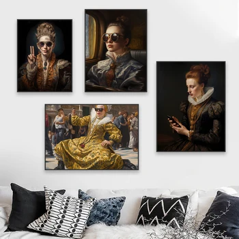 Renessanss Breakdancing Kuninganna Plakat Barokk õlimaal Lõuend Trükib Painti ng Retro Muuta Kunsti Moody Magamistoas Seina Art Decor