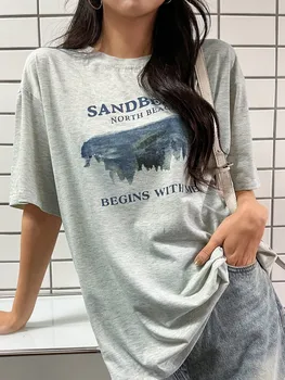 Sandbeach Algab Minu Print Naiste Puuvillased Lühikesed Varrukad Isiksuse Vintage Hip-Hop T-Särgid O-Kaeluse Fashion Naiste Rõivad