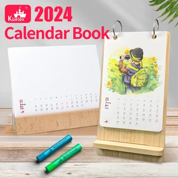 Kuelox 2024 Puidust calendario Raamatu Laua Kalender DIY iga Päev Planeerija Tabel Planeerija Sõnum Joonistus iga-Aastase Tegevuskava Korraldaja