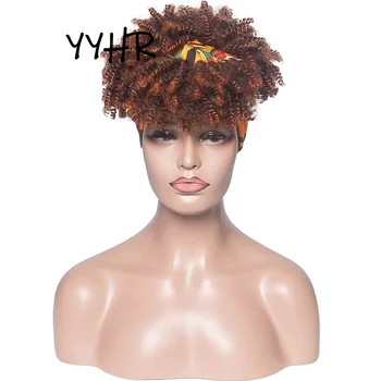 Sünteetiline Peapael Pruunid Lühikesed Lokkis Afro Naiste Parukad, Juuste Parukas Bangs Iga Päev Kvaliteetne Parukas