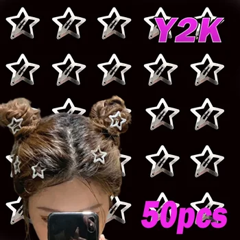 50tk Y2K Star Hairclip Naiste Hõbedast Värvi Armas BB Klambrid Tüdrukud Barrettes Lihtsad Metall-Snap-Klamber Juuste Aksessuaarid, Uus Headdress
