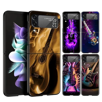 Kitarri Muusika Kunst Kõva PC Phone Case For Samsung Galaxy Z Flip 4 Must Kate Galaxy Z Flip 3 Kokkupandav Põrutuskindel Juhul Capas