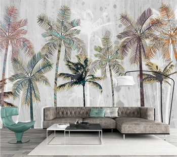 beibehang Kohandatud taustpildi 3D-kerge luksuslik Põhja-Euroopa troopiliste taimede käsitsi maalitud kookospähkli puud, maastik, TV taust seina