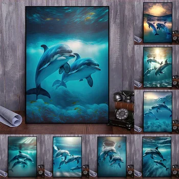 Dolphin Loomade Mere Lõuendile Maali Plakatid ja Pildid Nordic Sea Loomade Seina Art Pilte Kaasaegne elutuba Home Decor