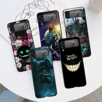 Telefon Case For Samsung Galaxy Z Flip 3 4 5G Luksus Must kõvakaaneline ZFlip3 ZFlip4 Kuulu Ennetamise Shell Kass, Alice In Wonderland