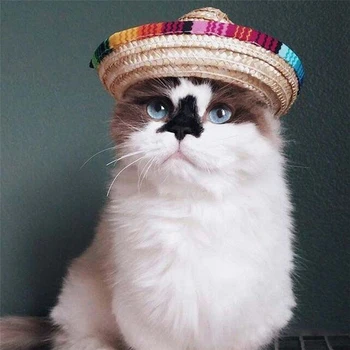 Mitmevärviline Pet Straw Hat Koer, Kass Müts Acessorios Õled Mehhiko Sombrero Müts Pet Reguleeritav Pandla Kostüüm Hulgimüük
