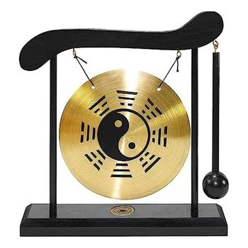 Desktop Gong - Feng Shui Messing Gong Desktop Ornament Koos Alusega Ja Vasara, Õrn Hiina Home Decor Vastupidav Kaheksa Diagrammid