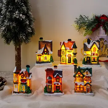 Akutoitega Jõulud Maja Led Lumega Kaetud Maja Kaunistamiseks Figuriin Jõulud Hõõguv Ornament Pidulik Desktop