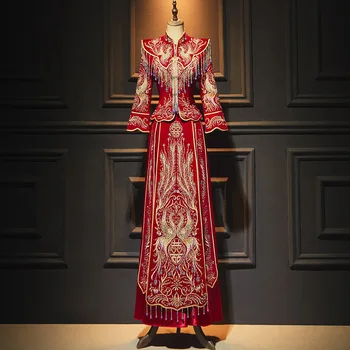 Hiina Stiilis Traditsioonilise Pruut Peigmees Pulmas Kleidid Tang Sobiks Punane Phoenix Profileerimine Tutt Choengsam Vestidos Qipao