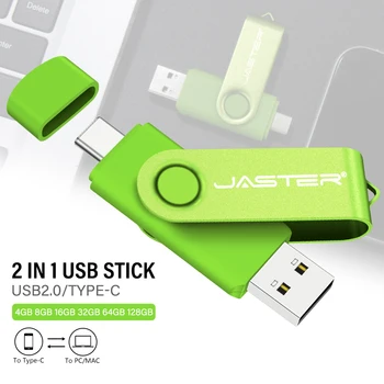 JASTER Reaalne Võimsus USB Flash Drive 128GB 2 in 1 Pen Drive 64GB TYPE-C-Memory Stick 32GB Pööratav Pendrive 16 GB Vaba võtmehoidja
