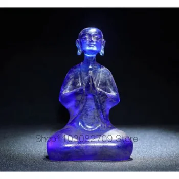 10.5 cm Kollektsiooni Portselan Sinine Glasuur Nikerdatud Palve Buddha Kuju Munk