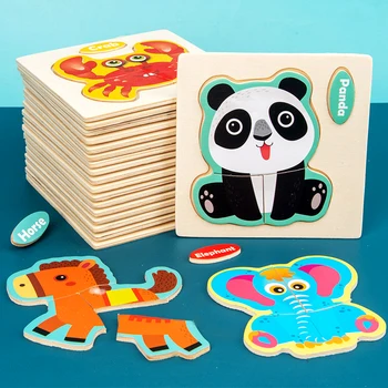 Värvikas 3D Puit Mõistatusi Multikas Loomade Kognitiivseid Mosaiigi Kids Laste Baby Puzzle Hariduslik Mänguasi Mängud Kingitus
