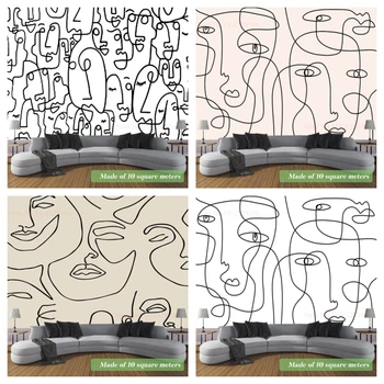 Isekleepuvad Suur Nägu Line Drawing Tapeet Seinamaaling Vannituba TV Taust Eemaldatav Portree Canbinet 3D Seina-Paber