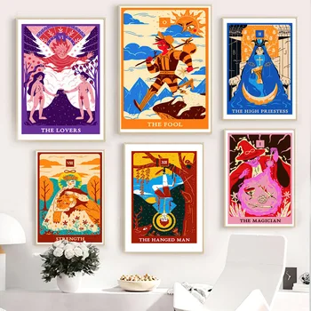 Lovers Lollid Võimu Mustkunstnik Tarot Nõidus Seina Lõuendile Maali Nordic Astroloogia Plakat Gooti Boho Pilte Elutuba Decor
