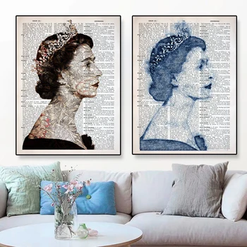 Vintage Lõuend Kunsti Maalid, Kuninganna Elizabeth II Kirjandus Plakat ja Print Seina Art Pilt elutuba Kodu Sõnastik Art Decor