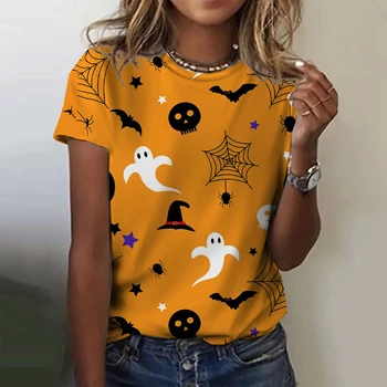 Halloween Naine T-Särk 3D Laterna Prindi O-Kaeluse, Lühikeste Varrukate Tees Luksus Naiste T-särgid Liiga Y2k Riided Tüdrukutele