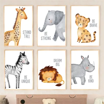 Armas Leopard Zebra Lõvi, Elevant, Kaelkirjak Plakat Seina Art Lõuend Maali Lasteaed Decor Lapsed Baby Room Dekoratsioon Pilt