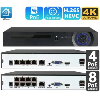 4K 8MP 4MP 5MP 1080P 4CH 8CH POE 4K NVR Onvif H. 265 Audio Out Turvalisuse Järelevalve Network Video Recorder For 48V POE IP Kaamera