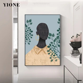 Põhjamaade Must Naine Jätab Lõuend Plakatid Aafrika Troopiliste Taimede Joonis Art Prints Seina Maalid Kodu Kaunistamiseks Pildid