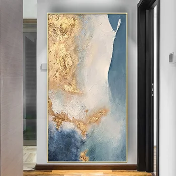 Fashion Sinine Ja Kuld Seina Art Pilte Ookeani Abstract Canvas Poster Maastik Õlimaal Käsitsi Maalitud Pannoo Home Decor Kingitus