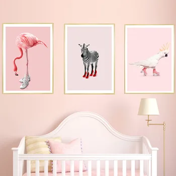 Skandinaavia Stiilis Roosa Flamingo Plakat Tossud Lõuendile Maali Ja Pildid Seina Art Pilte, Elutuba, Tuba Decor Interjöör