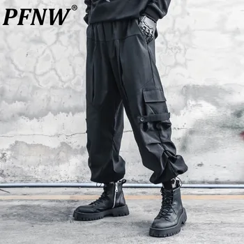 PFNW Meeste Uus Darkwear Trendikas High Street Harlan Püksid Lahti Funktsionaalne Lai Jalg Tunked Sirge Punk Gooti Püksid 12Z4294