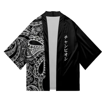 Streetwear Segast Geomeetriline Prindi Jaapani Samurai Kimono Jakk Traditsiooniline Rüü Mood Naised Mehed Haori Top Yukata
