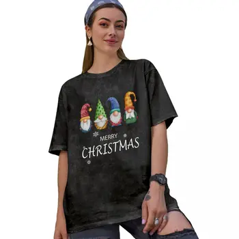 Streetwear Pestud T-Särk Armas Xmas Gnomes Aastal Ruuduline Mütsid Puuvillase T-Särgid Häid Jõule Mood Tshirt Naiste Prindi Top Tees