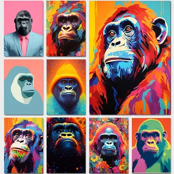 1tk Lõuendile Maali Värvikas Orangutang Seljas Ülikond Vanik Rahvamasside Teenetemärgi Magamistuba Decor Seina Kaunistamiseks Raam
