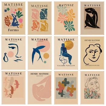 Matisse abstraktne Line Nägu Coral Lahkub Wall Art Lõuend Maali Filmi Plakatid Jõupaber Kleebis DIY Tuba, Baar, Kohvik Esteetiline