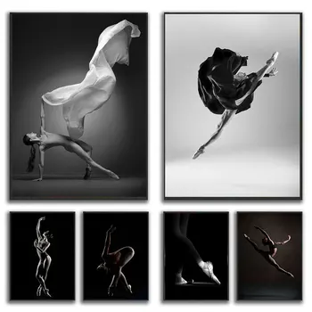 Balletitantsija Must ja Valge Lõuend Maali Elegantne Ballerina Kujutavad Pildid Plakatid Seina Art Pilti Kunsti Tuba Home Decor