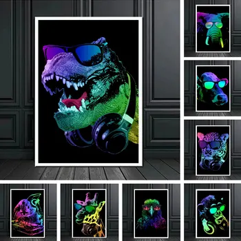 DJ Ahv Alligaator Kaelkirjak Loomad, Portree-Plakat Printimiseks Päikeseprillid Alpaca Lõuendile Maali Seina Art Pilt Tuba Home Decor