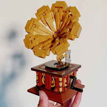 Retro Phonograph 3D Mudel DIY Plokid Muusika Mängija Grammofon Mini Tellised Hoone Plaadimasin Rekord Masin Mänguasjad Lastele