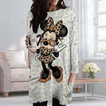 2023 Uus Sügis Naiste Disney Miki-Minni Hiire T-särk Pikad Varrukad Casual Fashion Meeskonna Kaela Pullover Y2K 5XL