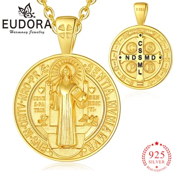 Eudora Uus 925 Sterling Hõbe Saint Benedict 18K Kuld Rist Amulett Ripats Usuliste Ehted Peen Kingitus Mehed Naised